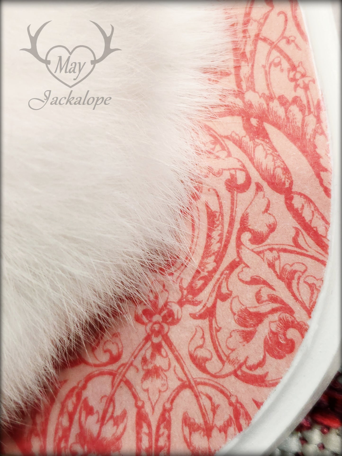 White Jackalope taxidermy with white antlers replica & red albino eyes