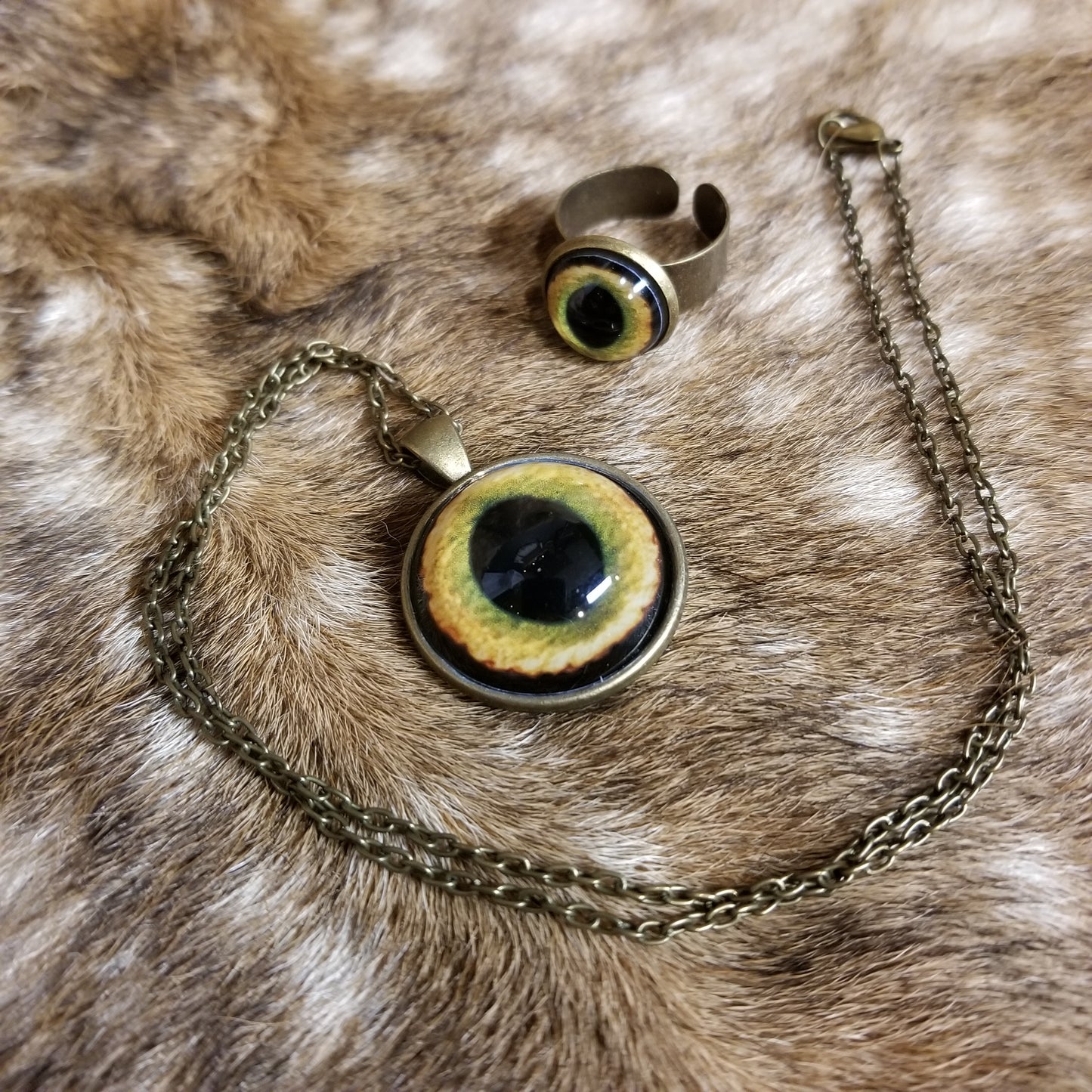 Duo of pendant & adjustable ring with taxidermy eye